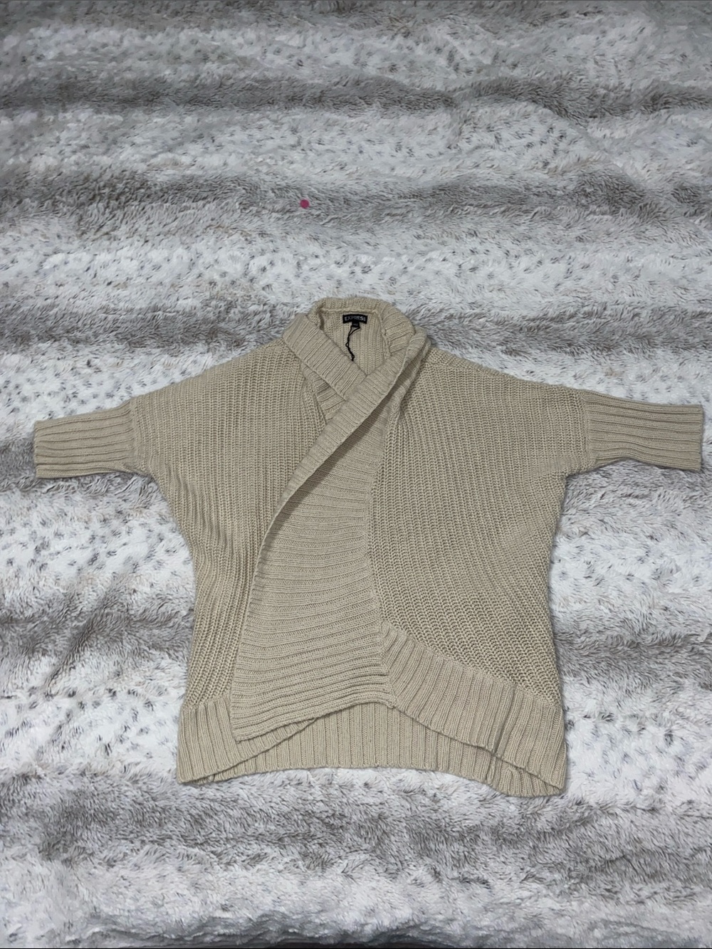 Express Cream Shawl-Collar Ribbed Knit Cardigan